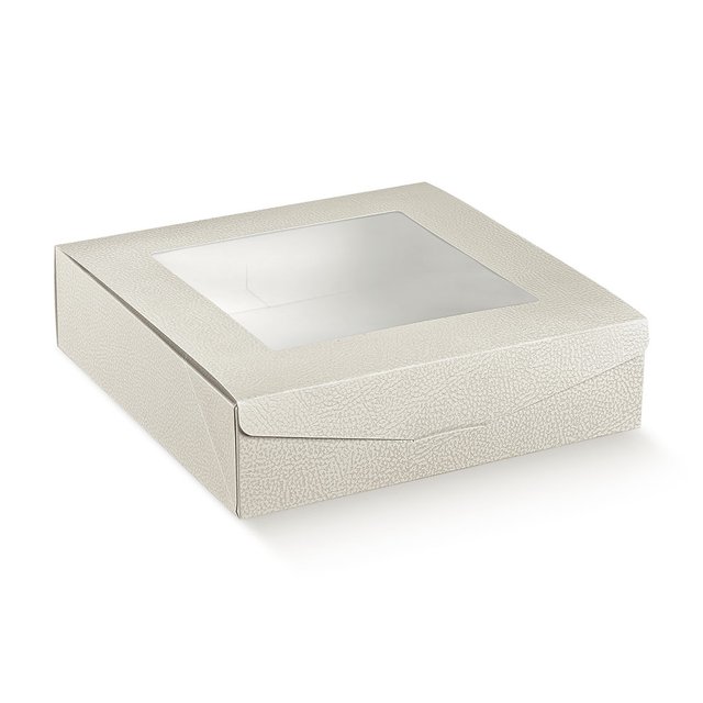 Obrázek produktu SC Krabice na cukroví s okénkem potisk bílá kůže 16x16x6cm, 20x10ks