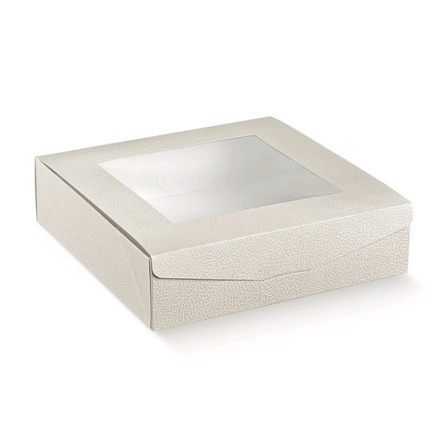 Obrázek produktu SC Krabice na cukroví s okénkem potisk bílá kůže 26x26x7cm 5x10ks