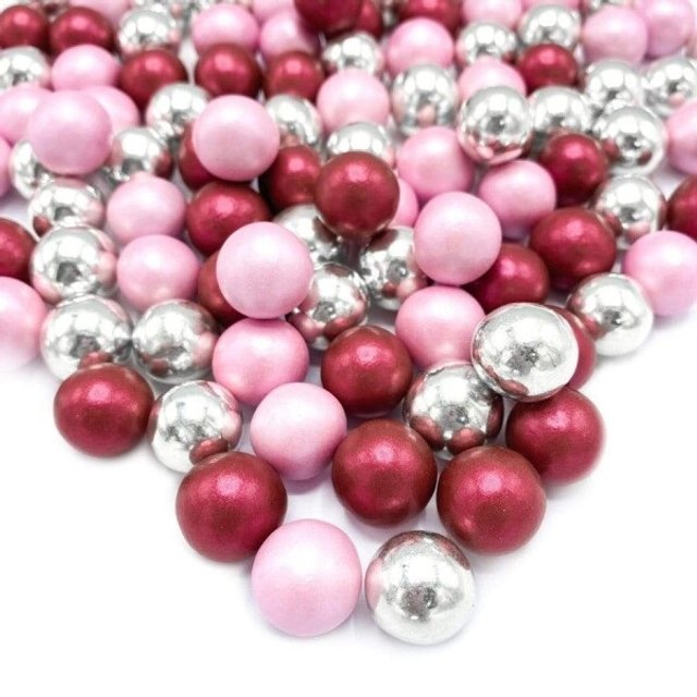 Obrázek produktu HS Dekorace čokoládové XOXO XXL (kuličky velké růžová, bordó, stříbrná) 130g