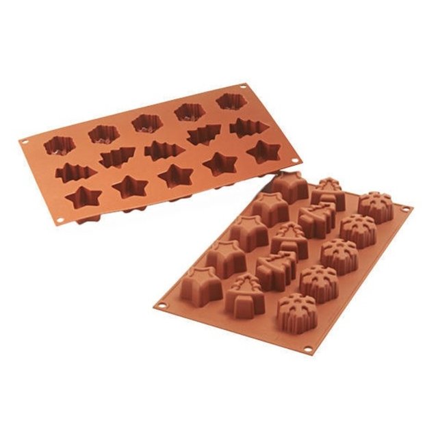 Obrázek produktu SIL FORMA SILIKON terakota - VÁNOČNÍ MOTIVY (hvězda,stromek,vločka) 39x49 mm v.25 mm  22,5 ml  15ks